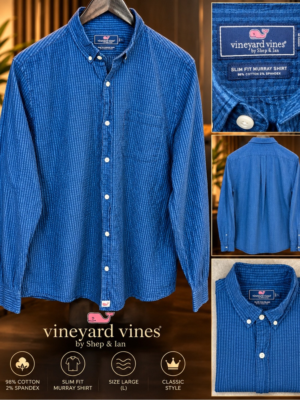 Vineyard Vines Slim Fit Murray Men's Button-Down Shirt — Blue - Large